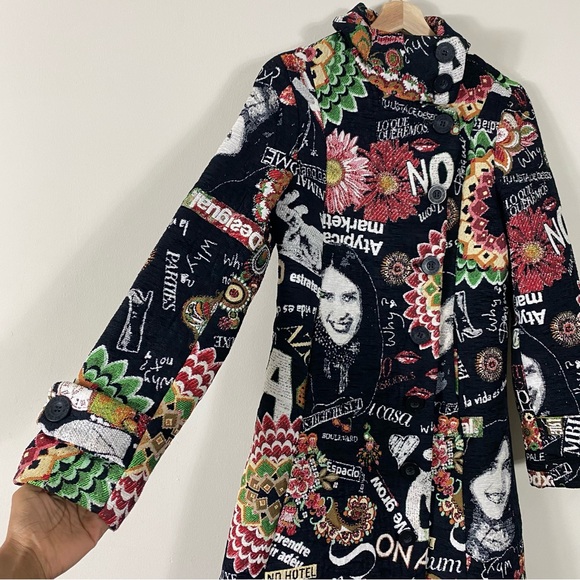 RARE Desigual Manteau Abrig Love Letters Patchwork Coat Multicolor Print - S - Picture 12 of 16